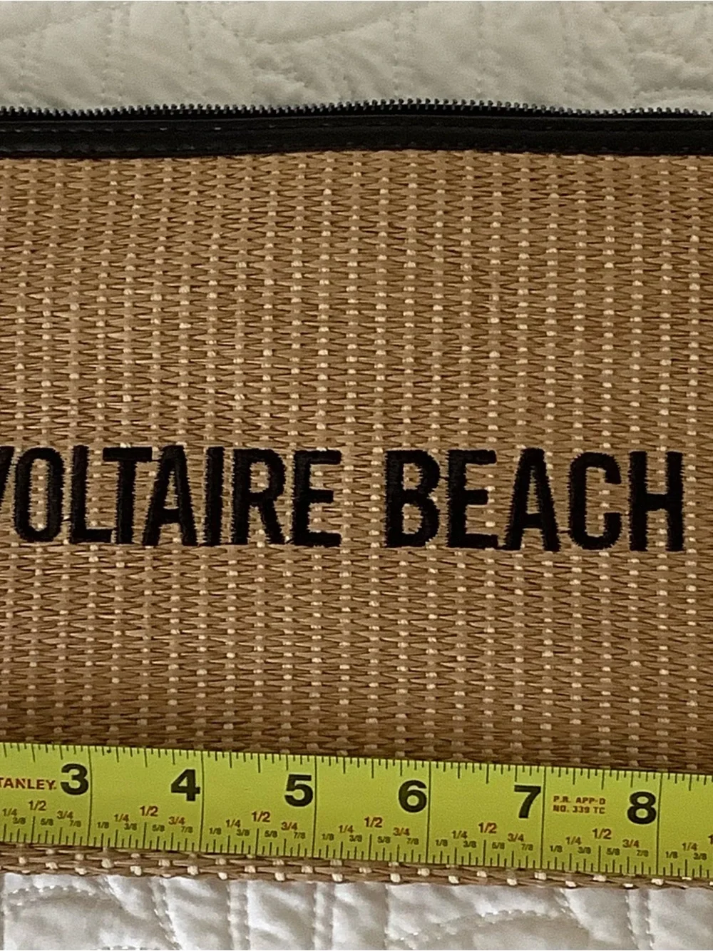 Woven Straw Clutch in Tan with Black Trim